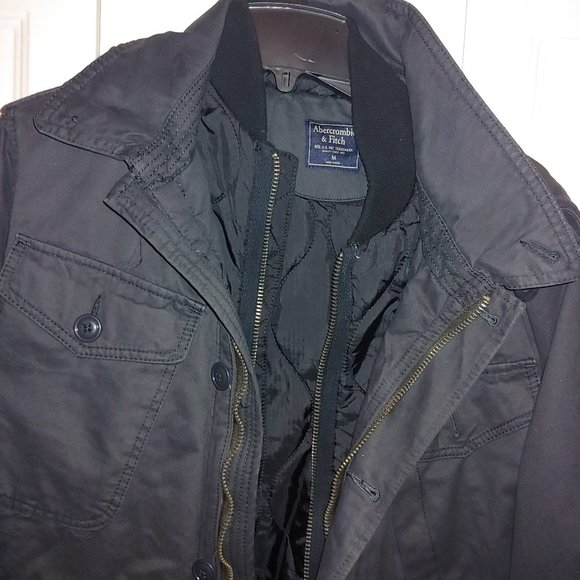 Abercrombie Charcoal Military Quilted Hoody Winter Jacket - Zip & Pull String - Picture 2 of 15